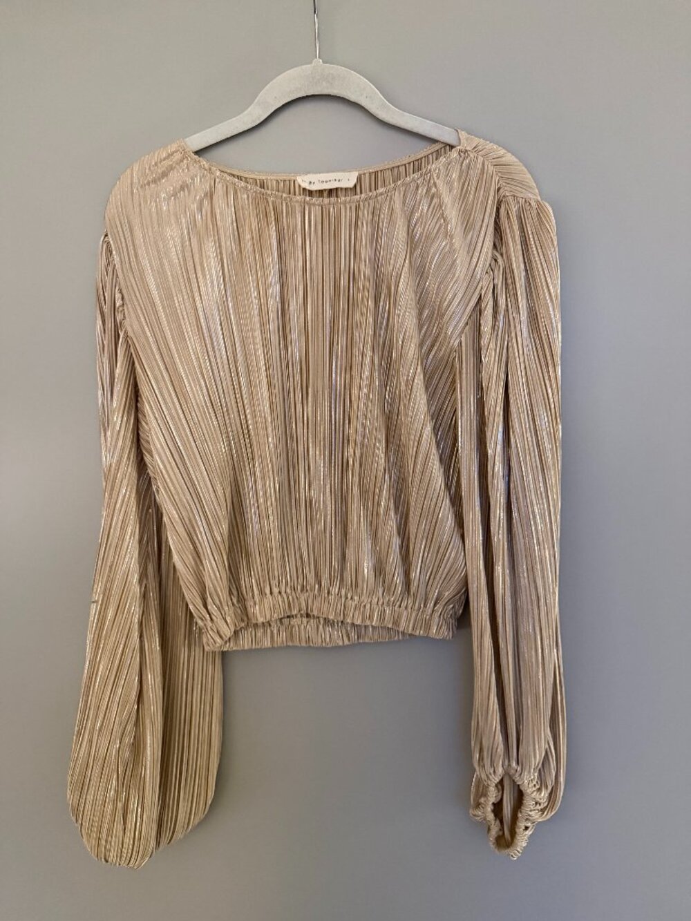 By Together Gold Pleated Cropped Top with Puff Sleeves